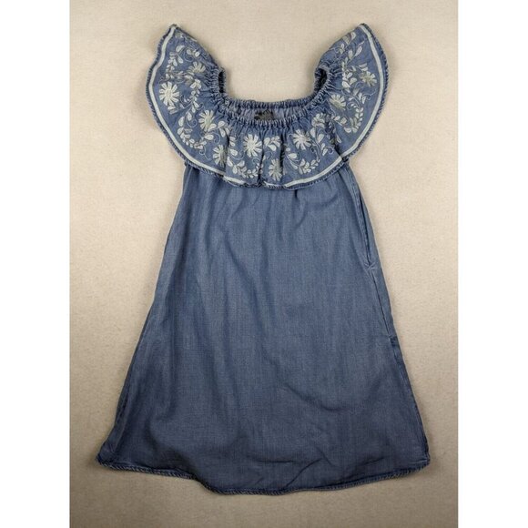 CHELSEA & THEODORE - WOMEN'S BLUE EMBROIDERED CHAMBRAY DENIM SHIFT DRESS - S - Picture 1 of 7